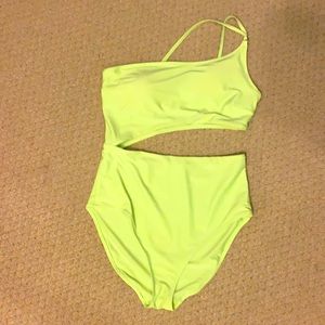 Aerie One piece neon green swimsuit with cutout